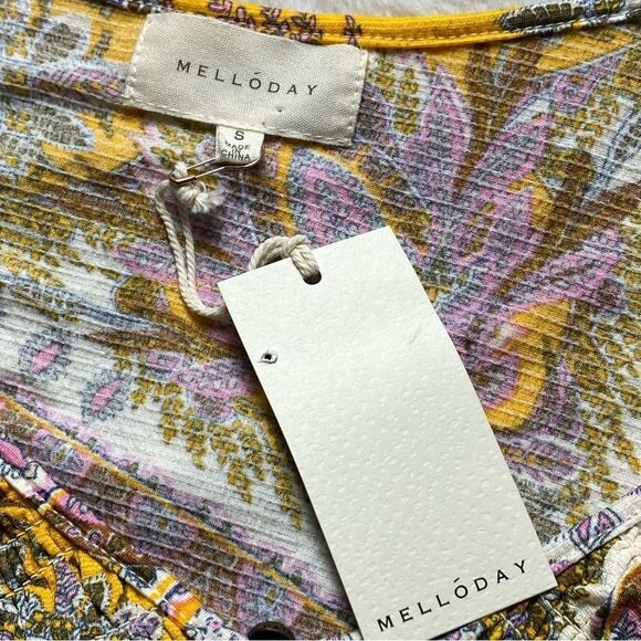 Melloday Boho Peasant Style Tunic Length Top Size Small New With Tags - Picture 3 of 13